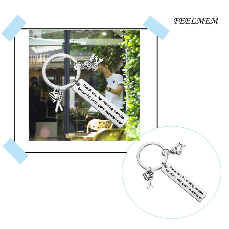 [Australia] - FEELMEM Hairdresser Gift Beautician Hairdresser Keychain Hair Stylist Gift Thank You for Making People Beautiful with Your Superpower Thank You Gift for Salon Owner Hair Stylist silver 