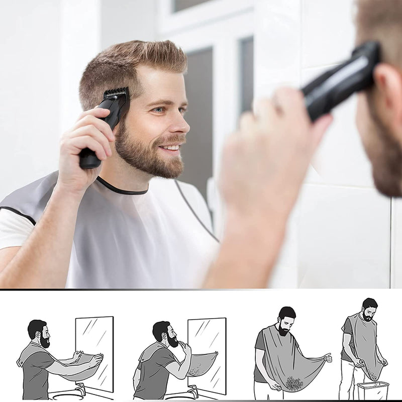 [Australia] - Shaving Bib Beard Bib Apron Beard Shaping Tool Beard Hair Clippings Catcher Trimming Accessories with Suction Cups Hair Nylon Beard Trimming Perfect Grooming Gift for Men Father Husband 