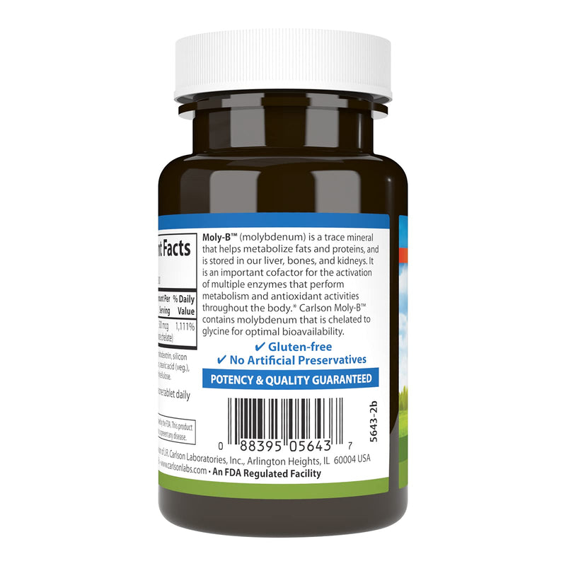 [Australia] - Carlson - Moly-B, Chelated Molybdenum Supplements, Metabolism Support & Enzyme Activation, Molybdenum Glycinate Chelate, 300 Vegetarian Tablets 300 Count (Pack of 1) 