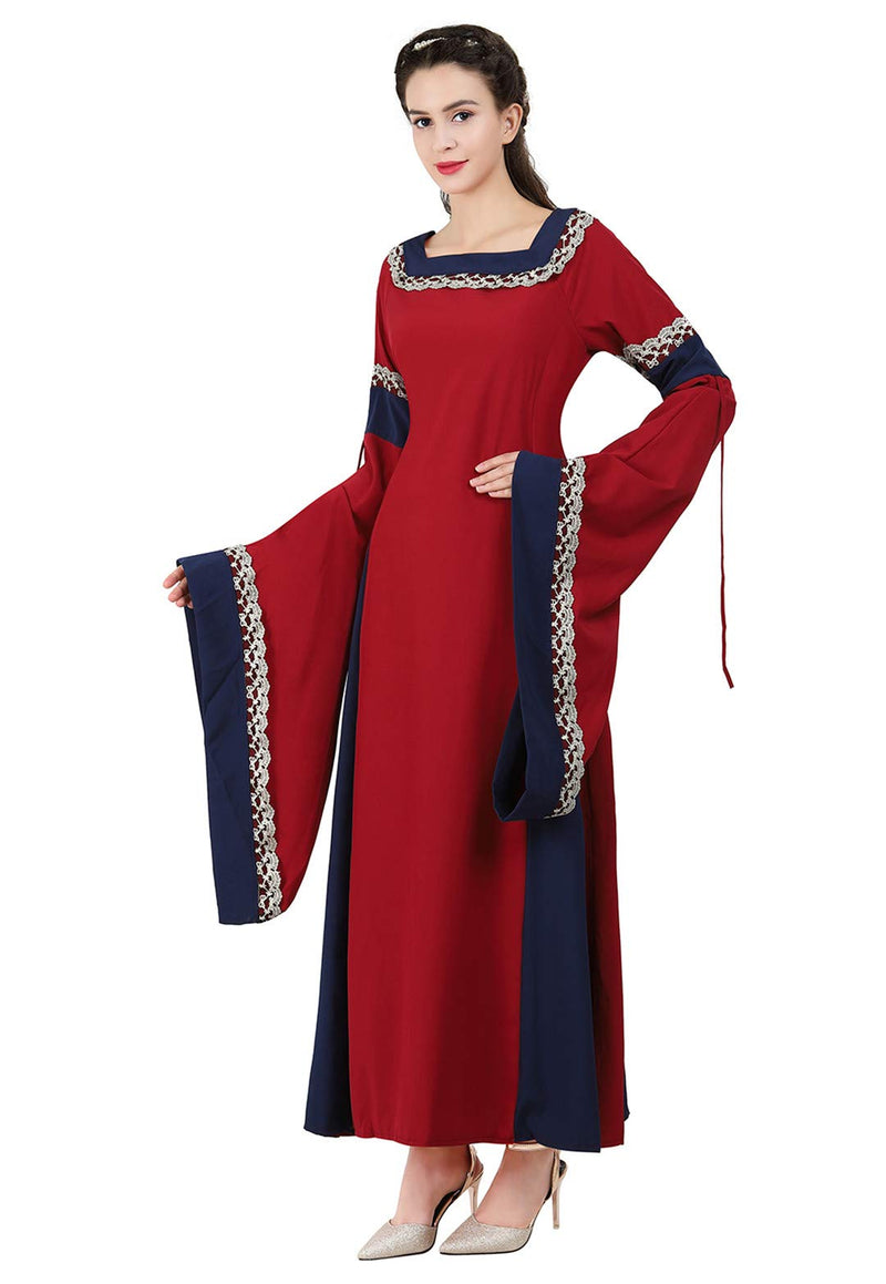 [Australia] - Kranchungel Womens Renaissance Medieval Dress Costume Irish Lace up Over Long Dress Retro Gown Cosplay X-Small Renaissance Dress Wine Red 