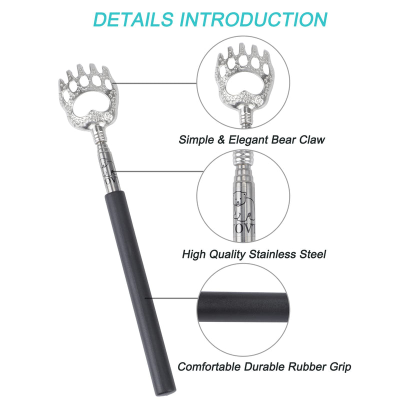 [Australia] - Back Scratcher, WOVTE Bear Claw Telescopic Back Scratcher Portable Extendable Stainless Steel Back Massager for Adults Stocking Fillers for Men Women Itch Relief Black 