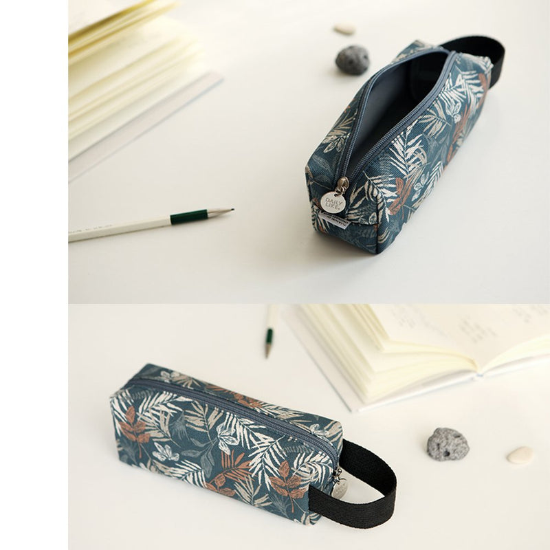 [Australia] - Pen Case Pencil Holder Stationary Pouch Makeup Cosmetic Bag Canvas Leaf 