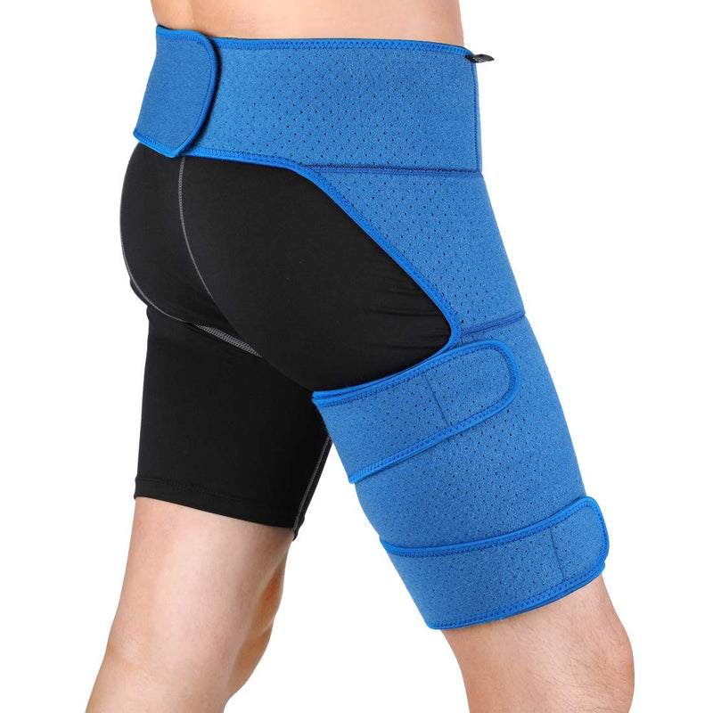 [Australia] - Groin Support Wrap Compression Hip Brace Thigh Sleeve Adjustable Pain Relief for Hip, Groin, Quad, Hamstring Fit Thigh Support For Men Women 