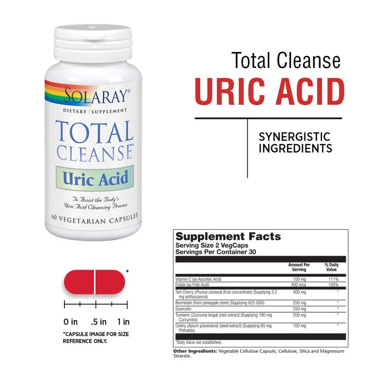 [Australia] - Solaray Total Cleanse Uric Acid | Tart Cherry, Bromelain, Quercetin and More | Joint Comfort Support | Vegan | 60 Caps 