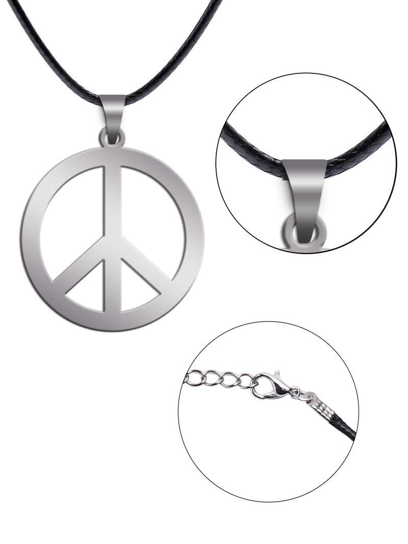 [Australia] - Sunshane 2 Pack Hippie Style Peace Sign Necklace Hippie Party Dressing Accessories, Silver 