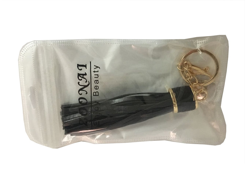 [Australia] - ZOONAI Women Leather Tassels Keychain Car Circle Key Rings Gift Bag Hanging Buckle Black 