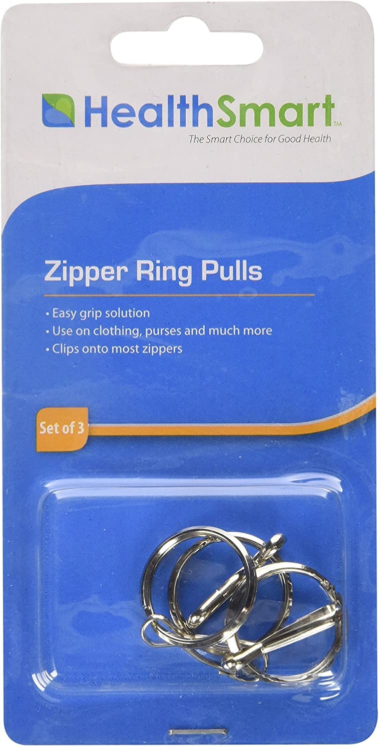 [Australia] - HealthSmart Zipper Ring Pulls Zipper Tabs For Clothing, Zipper Assist, 3 Count, 1 Inch Diameter 