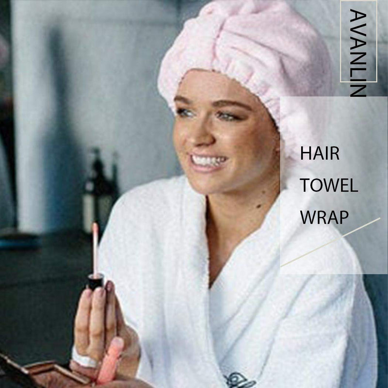 [Australia] - Avanlin Stripe Hair Towel Wraps Grey Absorbent Twist Turban Drying Hair Caps with Button Hair Drying Towels for Curly Long and Thick Hair for Women and Girls Pack of 2 