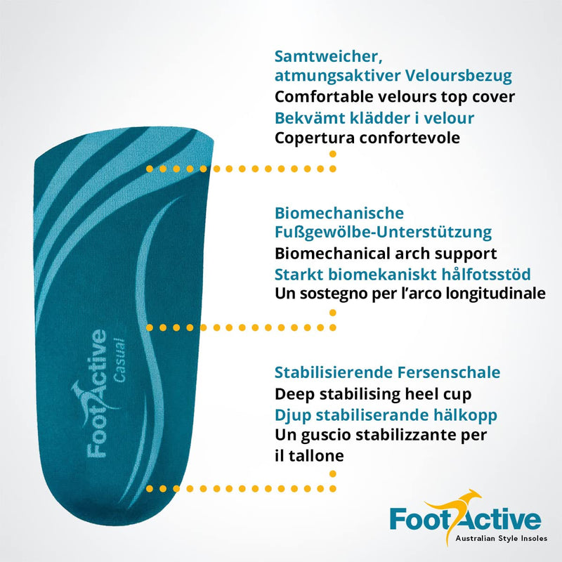 [Australia] - FootActive CASUAL - 3/4 Length insole for heel pain, heelspurs, plantar fasciitis, knee and back pain 7/8.5 UK 