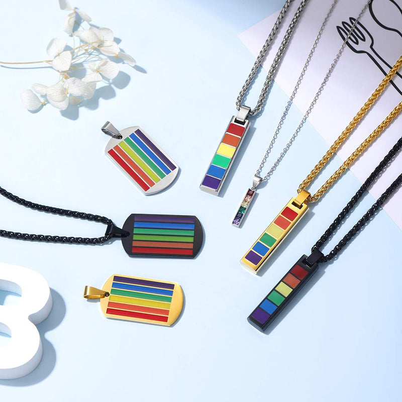 [Australia] - Suplight Hypoallergenic 925 Sterling Silver/Stainless Steel LGBT Bar/Dog Tag/Bead Pendant Necklace, Custom Engraved Rainbow Flag Lesbian Gay Pride Jewelry for Men Women with Gift Box a. dainty bar-925 sterling silver not custom 