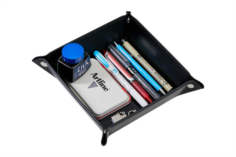 [Australia] - OARIE Men Valet Tray,Jewelry Tray Key PU Leather Valet Tray Box, Fully PU Leather Storage Tray(Black) Black_S 