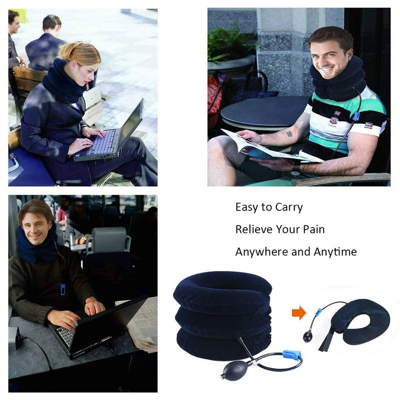 [Australia] - Cervical Neck Traction Device Inflatable Neck Stretcher, Easy to Use for Chronic Neck and Shoulder Pain Relief, Neck Cervical Brace Collar Pillow for HOM Blue 