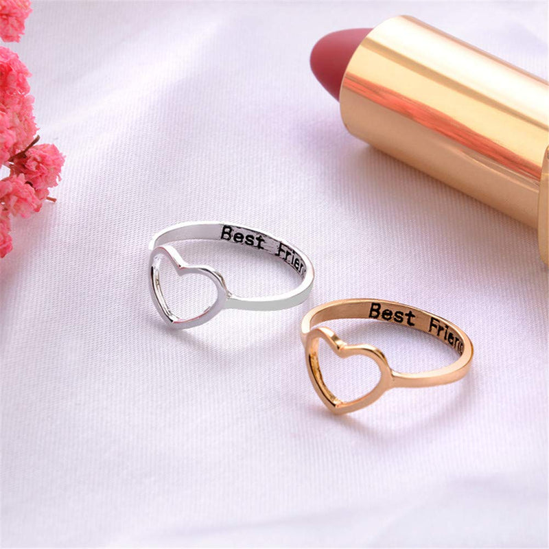 [Australia] - Infinity Love Heart Rings Set for Friendship Geometric hollow peach Heart Engraved Letter Index Finger Rings for Women Girls Graduation Gift 2Pcs/set Best Friend 