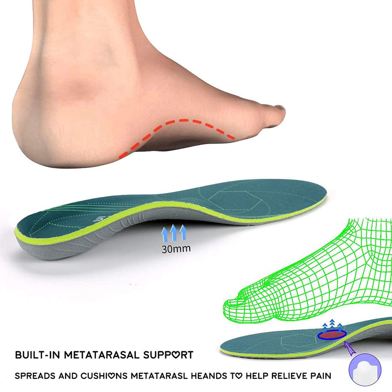 [Australia] - Plantar Fasciitis Arch Support Orthopedic Insoles Relieve Flat Feet Heel Pain Shock Absorption Comfortable Insoles UK-9-28CM--11.02" Green 