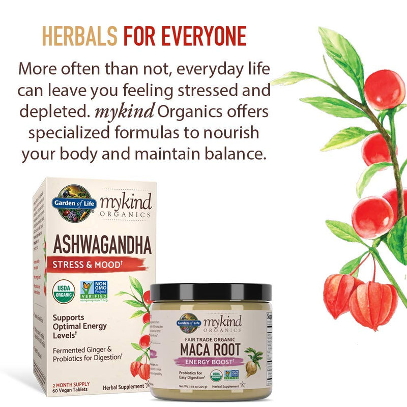 [Australia] - Organic Ashwagandha Stress, Mood & Energy Support Supplement with Probiotics & Ginger Root for Digestion - Garden of Life mykind Organics - Vegan, Gluten Free, Non GMO – 2 Month Supply, 60 Tablets 