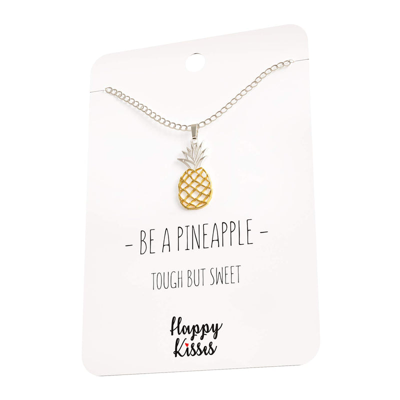 [Australia] - Happy Kisses Pineapple Necklace – Be A Pineapple Pendant – Message Card Gold and Silver 