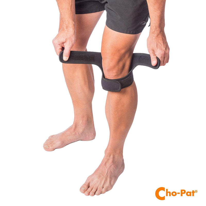 [Australia] - Cho-Pat Dual Action Knee Strap, Provides Full Mobility and Pain Relief for Arthritic, Weakened Knees, Tendonitis, Osgood Schlatter’s, Meniscus Tears, and Chondromalacia, Black, Medium 