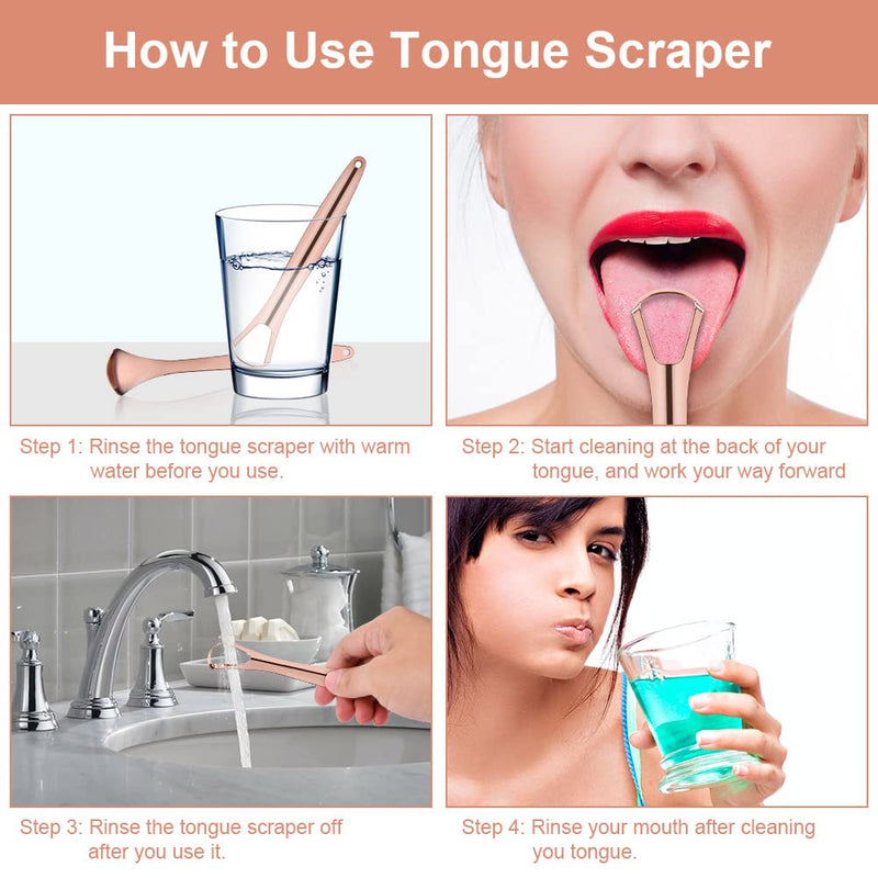 [Australia] - ACWOO Tongue Scraper, 3 Pack Stainless Steel Tongue Cleaners with Travel Case, Tongue Cleaner Tool for Oral Hygiene, Fresh Breath, and Reduce Bad Breath, Reusable Tongue Scrapers for Adults Rose Gold 