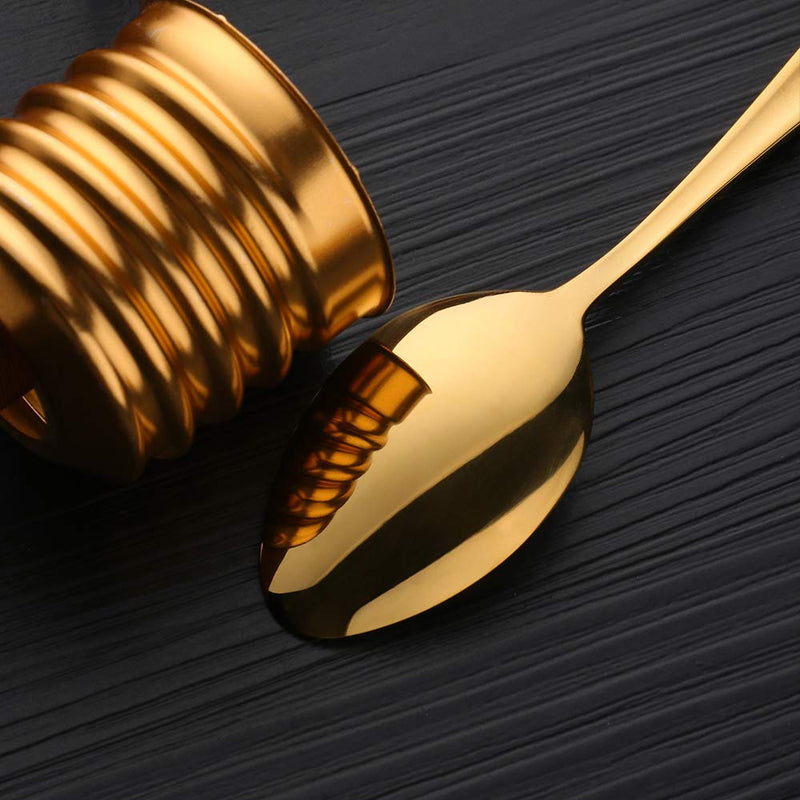 [Australia] - SUNSENGEUR Tea Spoons 12-Piece Autograph Dinnerware Set Stainless Steel Set Use for Home, Kitchen, Restaurant- 5.3 Inches-Gold Gold 