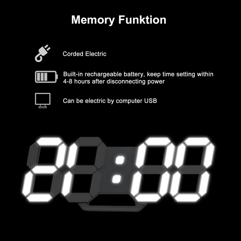[Australia] - Led Digital Alarm Clock 3D Wall Clock Desk Auto Dimming 12/24 Hour Date Temperature Home Decor Remote Control Silent Snooze USB Nightlight Bedroom Living Room Kitchen Office 9.7inch Cool White 9.7 inch 