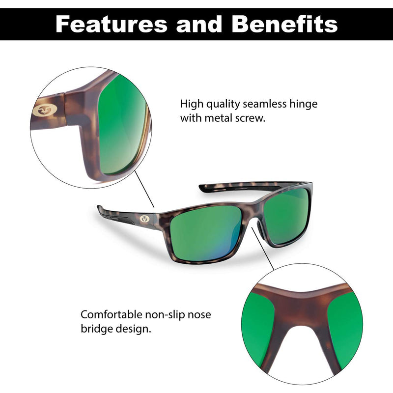 [Australia] - Flying Fisherman Freeline Polarized Sunglasses with AcuTint UV Blocker for Fishing and Outdoor Sports Matte Tortoise Frames/Amber-green Mirror Lenses 