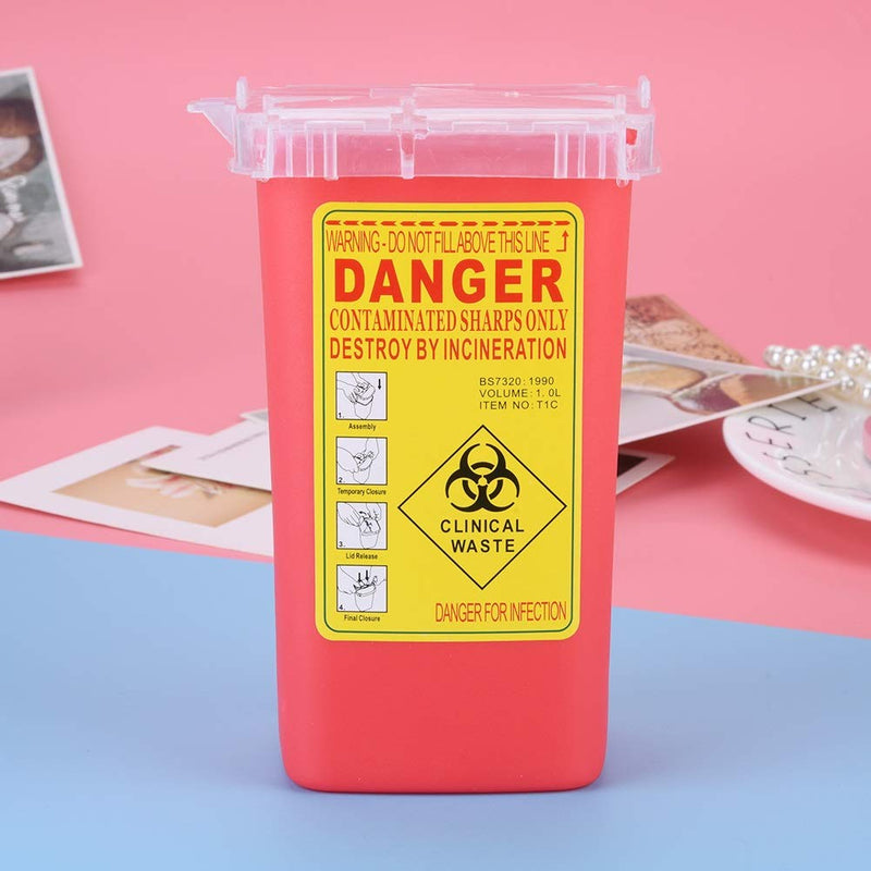 [Australia] - Sharps Container, Plastic Needle Container, Disposal 1L Size Waste Box (2 Colors) (Color : Red) 