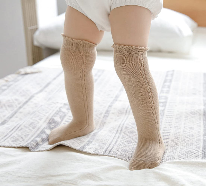 [Australia] - CHUNG Toddler Baby Girls Knee Hight Stocking Cotton Socks 0-7Years Solid Color Bowknot Thin Spring Summer 3-12 Months 5 Plain 