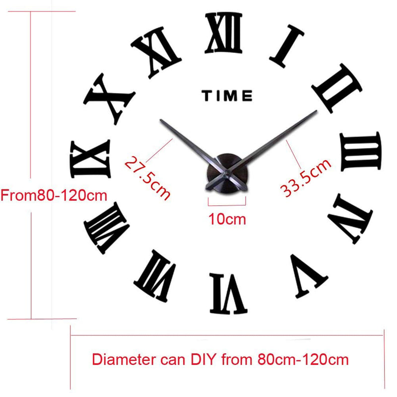 [Australia] - Mirror Surface 3D DIY Wall Clocks Modern Design Room Decorative Wall Watches (Black) Black 