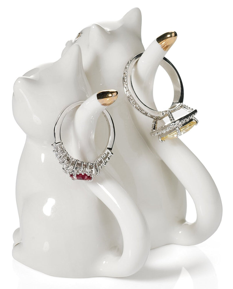 [Australia] - Beth Marie Luxury Boutique Cat Ring Holder, Two White Cats with Real 24K Gold Plating Ceramic Engagement and Wedding Ring Holder 