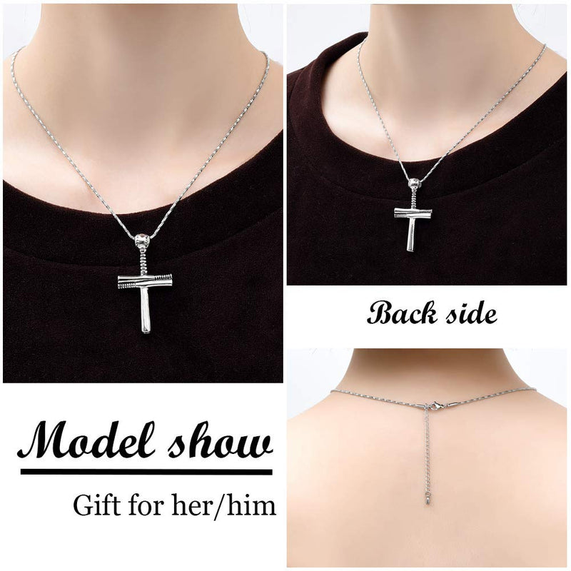 [Australia] - Yinplsmemory Sport Cross Cremation Jewelry Stainless Steel Baseball Bat Cross Unisex Pendant Memorial Urn Necklace for Men/Women,Urn Locket Ashes Holder Cremation Keepsake Silver 