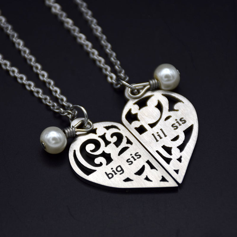 [Australia] - O.RIYA Big Sis Lil Sis Necklaces Set for 2,2pcs/Set Big Sis Lil Sis Little Sister BFF Best Friends Forever, Stainless Steel Pinky Promise Big Sis Lil Sis Necklace Set Grey 