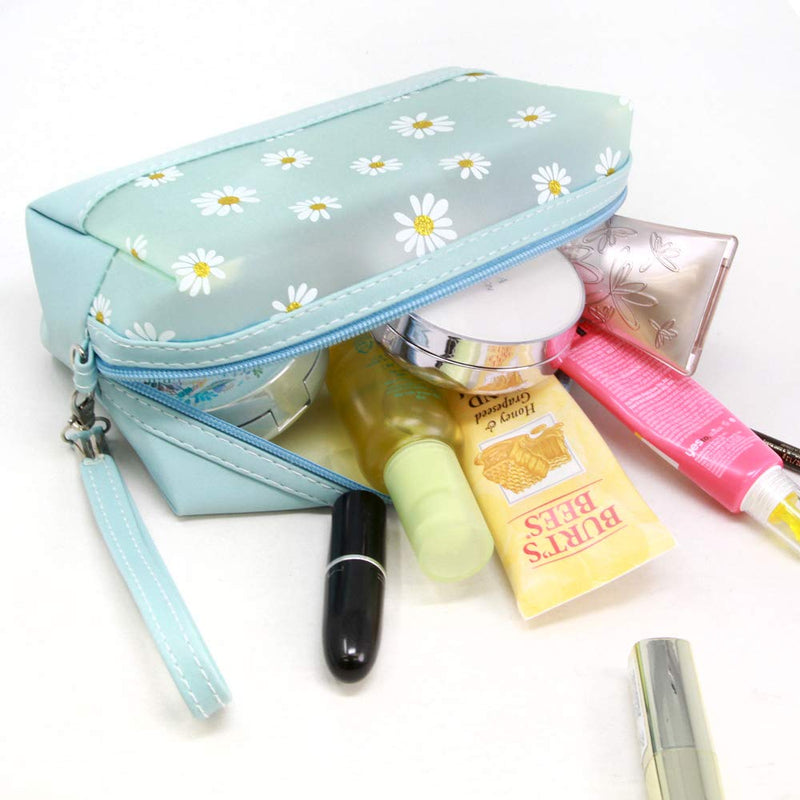 [Australia] - by you Portable Makeup case Cosmetic Bag Pouch Travel Organizer Toiletry Bags for Women (Daisy - Blue) Daisy - Blue 