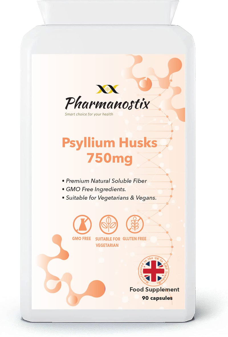 [Australia] - Whole Psyllium Husks 750mg 90 Capsules - Premium Natural Prebiotic Soluble Fiber - Digestion, Keto Weight Loss Diets- Vegan, Allergen FreeUK Manufactured 