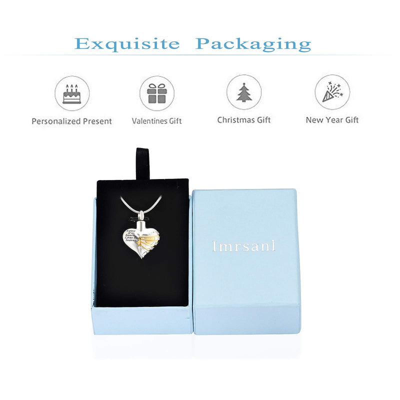 [Australia] - Heart Cremation Urn Necklace Pendant for Human Ashes - A Piece of My Heart Lives in Heaven Memorial Keepsakes Cremation Jewelry Gold 