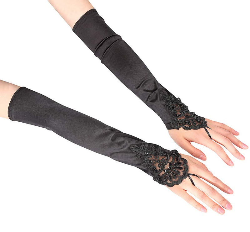 [Australia] - Women Stretchy Long Satin Gloves for 1920s Gatsby Party, Cosplay, Wedding, Masquerade Ball, Prom and Evening Party L17.7-black 