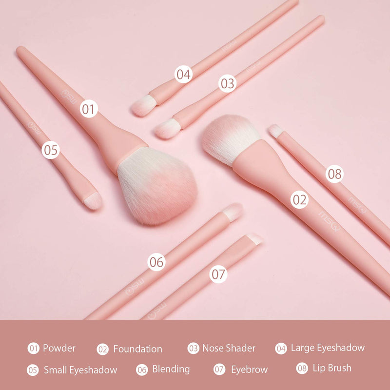 [Australia] - MSQ Make Up Brushes 8Pcs Makeup Brush Set Foundation Brush Blending Brush Eyeshadow Brushes Eye Brushes Set with Bag (Pink) Pink 