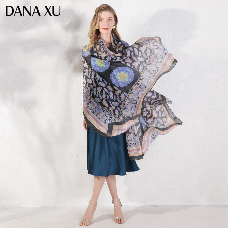[Australia] - DANA XU 100% Pure Silk Large Size Women Soft Pashmina Shawls and Wraps Black17 