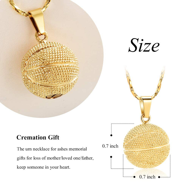 [Australia] - Imrsanl Cremation Necklace for Ashes Urn Jewelry Stainless Steel Basketball/Football Cremation Ashes Jewelry Keepsake Memorial Urn Pendants Gold 