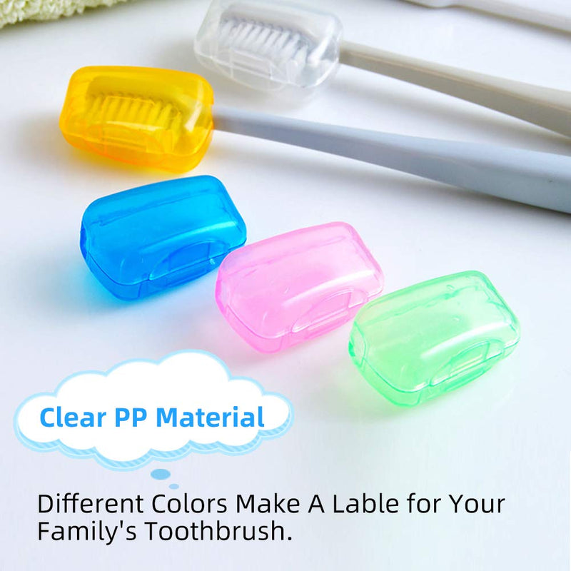 [Australia] - 5 Pieces Toothbrush Cover, Travel Portable Toothbrush Head Covers Case Holder Clip Blue/Pink/Yellow/Green/Clear Toothbrush Cover Set, Anti-Dust PP Toothbrush Protector Cap for Camping Family School 