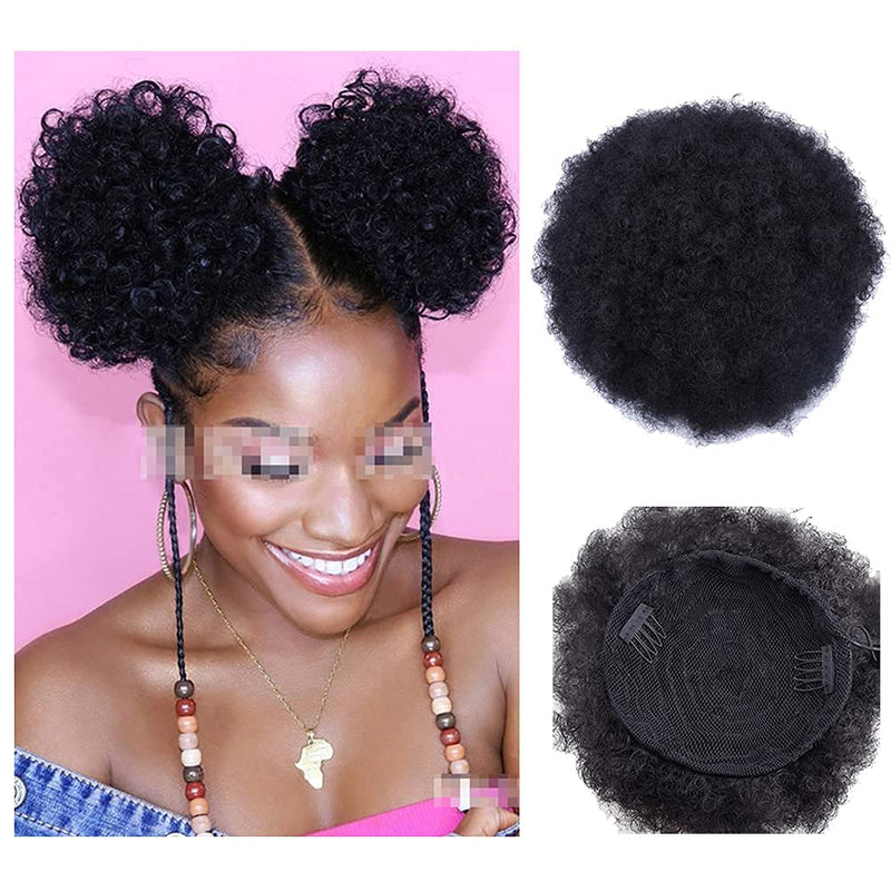 [Australia] - Synthetic Afro Puff Drawstring Ponytail Short Kinky Curly Hair Bun Extension Clip in Ponytail Hairpieces Short Curly Updo Hair Afro Bun Afro Chignon for Women Lady Girls (Black 8Inch) 