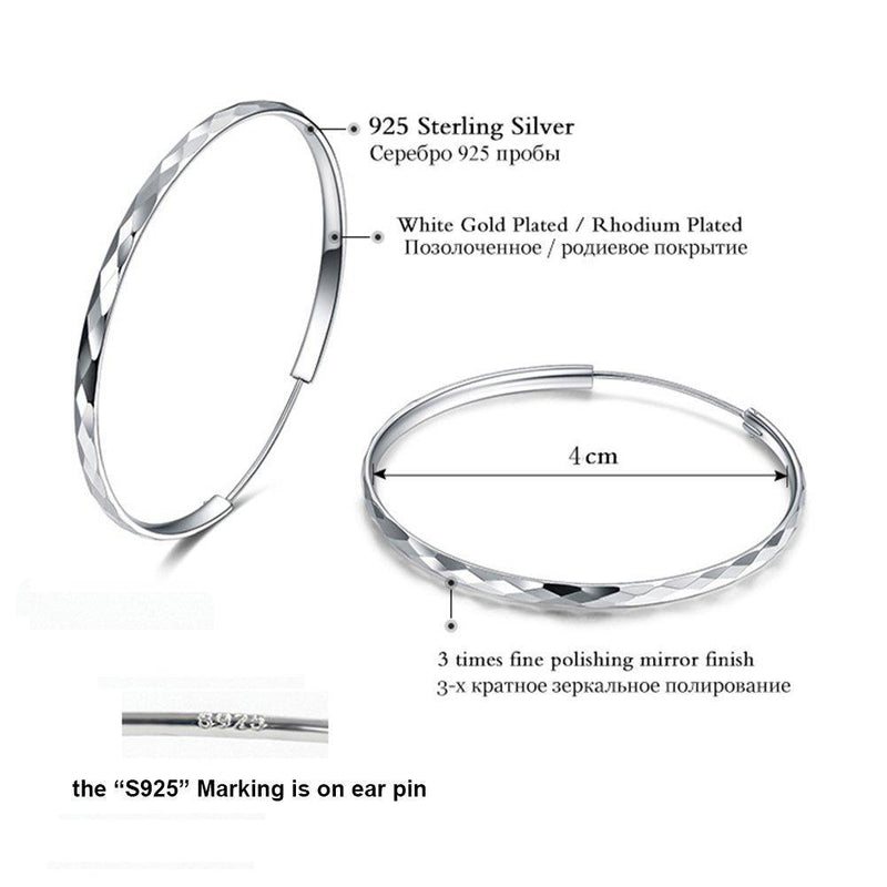 [Australia] - Jösva Silver Hoop Earrings for Women, 925 Sterling Silver Twist Hoops Earrings, Hypoallergenic Large Round Circle Huggie Hinged Hoop Earrings With White Gold Plated, Gift for Women Diameter 40mm 