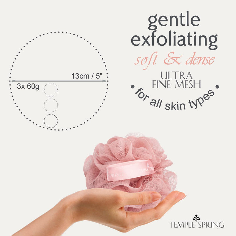 [Australia] - Temple Spring, Eco Recycled Shower Pouf, Bath Loofah, Body Brush, Mesh Sponge, Exfoliating Bath Scrunchie, Multi Pack Bathroom Puff, Toiletries, Foam Balls (Coral Pink) Coral Pink 