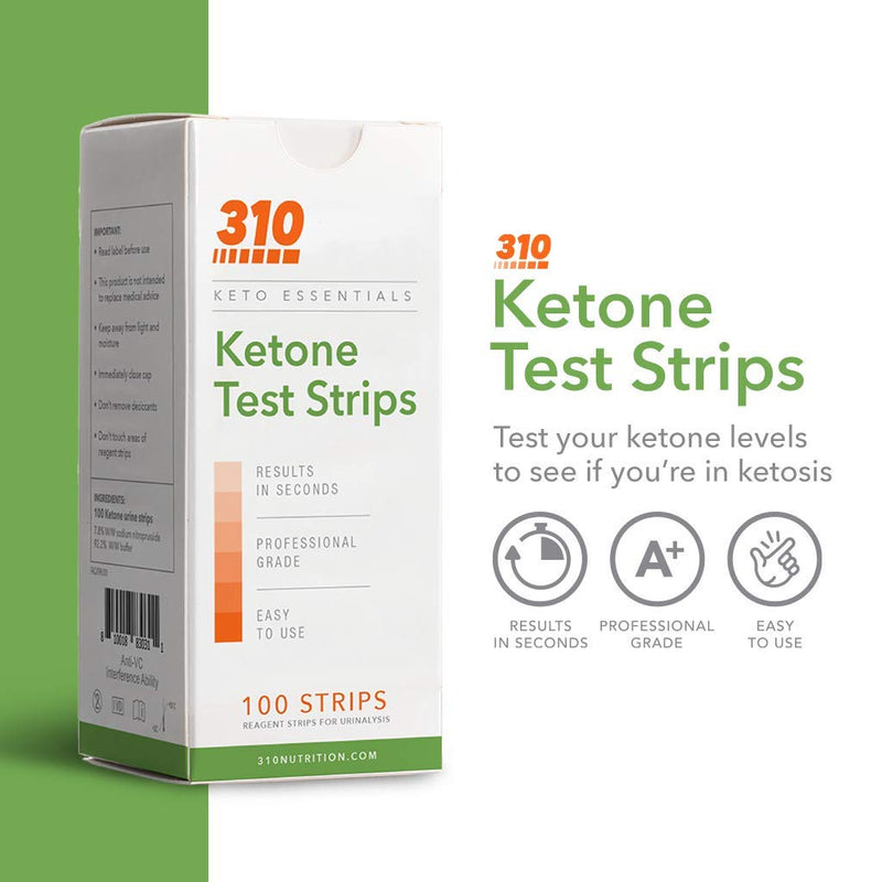 [Australia] - Ketone Testing Strips by 310 Nutrition (100 Strips) - Test Ketosis Levels During Low Carb Keto Diet - Accurate Urine Test for Ketogenic Measurement 