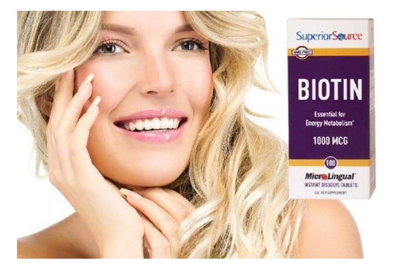 [Australia] - Superior Source Biotin 1000 mcg Sublingual Instant Dissolve Tablets - Hair, Skin, and Nails Growth Vitamins - 100 Count 