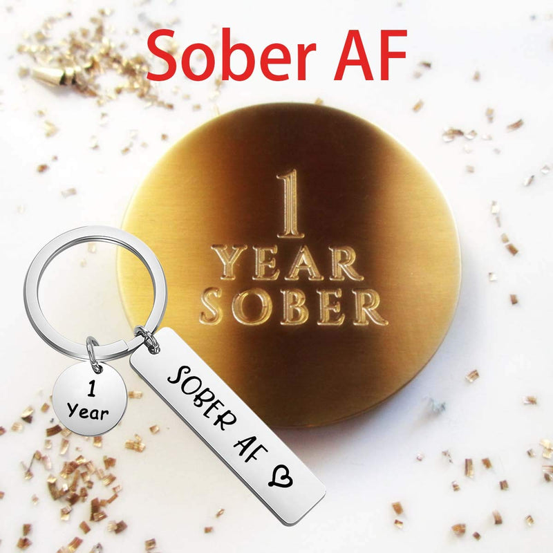 [Australia] - ENSIANTH 1 Year 2 Years 5 Years Sobriety Anniversary Keychain Sobriety Gift AA NA Recovery Jewelry Sober AF Encouragement Gift 1 year key 