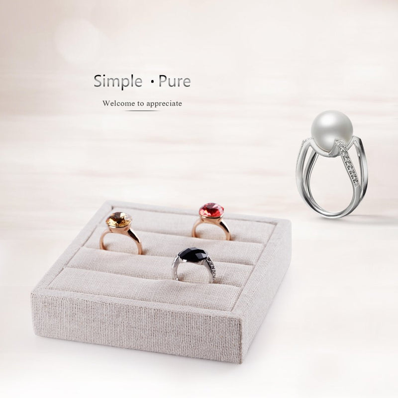 [Australia] - Oirlv linen 3 Slots Ring Earrings Display Trays Showcase Jewelry Organizer (creamy-white,square ) square 