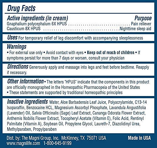 [Australia] - MagniLife Relaxing Leg Cream, Deep Penetrating Topical for Pain and Restless Leg Syndrome Relief, Naturally Soothe Cramping, Discomfort, and Tossing with Lavender and Magnesium - 4oz 