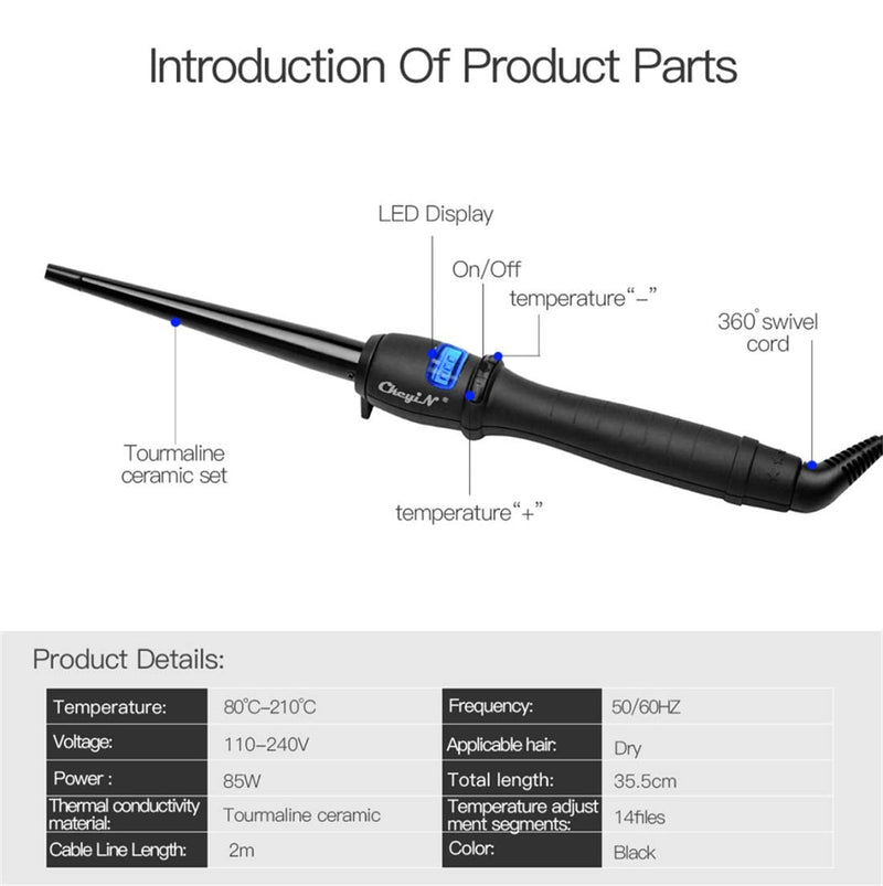 [Australia] - CkeyiN Curling Wands 9-19mm, Curling Irons for Long&Short Hair with Glove 110 ‚ÑÉ ~ 210 ‚ÑÉ Adjustable ,Automatic Shut-Down ,LCD Screen 9-15mm 