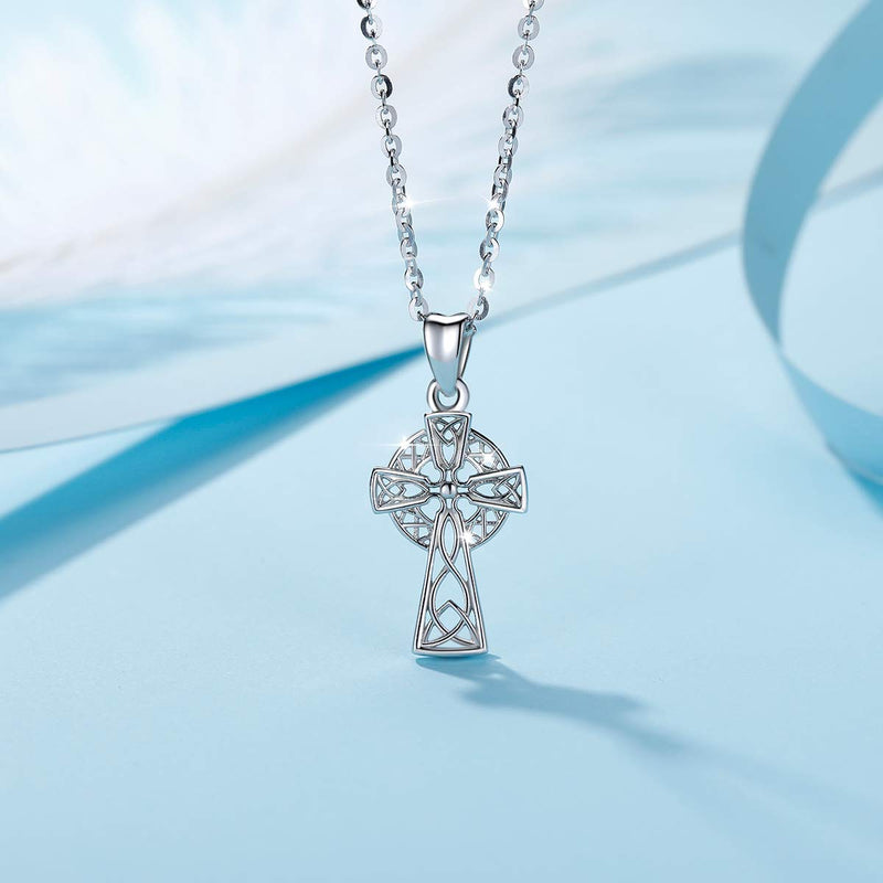 [Australia] - INFUSEU Sterling Silver Celtic Knot Pendant Necklace for Women Irish Cross Tree of Life Trinity Eternity Love Jewelry Celtic Cross - Small 