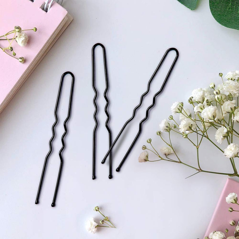 [Australia] - Black Bun Pins,MORGLES U Pins Hair Pins for Buns Bun Clips for Women with Box,80 Pcs(Black 6cm/2.4 inch) Black 